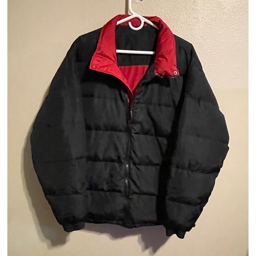 Vtg Cabela's Premier Northern Goose Down Puffer Jacket Mens Black Red Reversible
